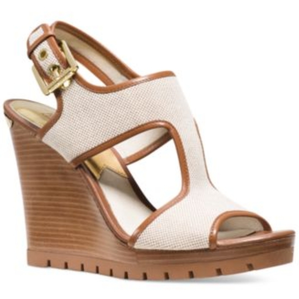 Elegant Women's Wedge Sandals - Cream and Brown